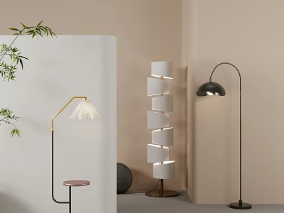 Modern Floor Lamps In Minimalist Interior With Plants And Furniture 3d model