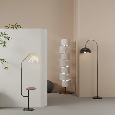 Modern Floor Lamps In Minimalist Interior With Plants And Furniture 3d model