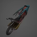 Teal And Red Cyberpunk Motorcycle With Streamlined Body Graffiti Patterns And Yellow Accents