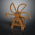 Decorative Wooden Windmill Model With Curved Blades Gray Balls And Stand
