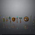 Ancient Medieval Weapons Collection With Swords Axes Shields Bows And Spears