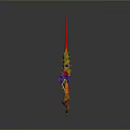 3D Rendered Weapon with Spiral Shaped Red Spike Top Yellow Orange Gradient Purple Pink Flowers