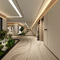 Elegant Hotel Corridor Interior With Wooden Panel Walls Pendant Lights Decorative Ornaments And Patterned Carpet