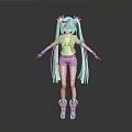 Anime Character Design With Long White Hair Twin Ponytails Strappy White Outfit And Blue Shoes