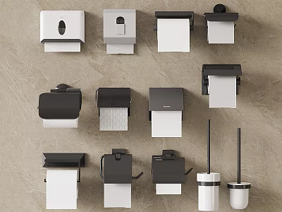 Modern Minimalist Bathroom Accessories With Toilet Paper Holders Tissue Boxes And Brushes 3d model