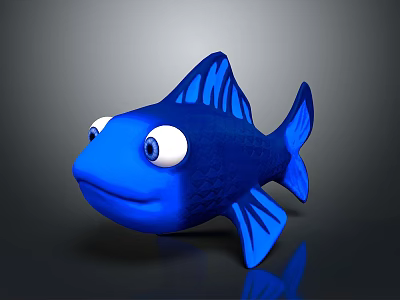 Adorable Cartoon Blue Fish With Big Eyes And Reflective Body 3d model