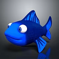 Adorable Cartoon Blue Fish With Big Eyes And Reflective Body