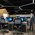 Modern Public Office Space Featuring People Interacting Bookshelves Green Plants and Sofas