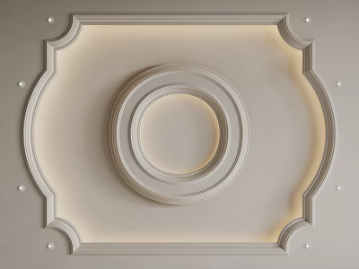 Elegant Decorative Ceiling With Circular Center Ornate Trim And Soft Lighting 3d model