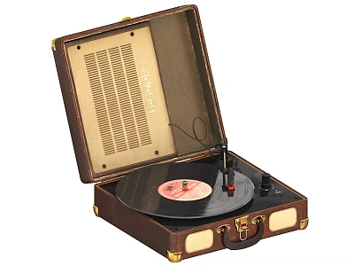 Classic Vintage Suitcase Record Player Portable Entertainment Appliance with Open Case and Turntable 3d model