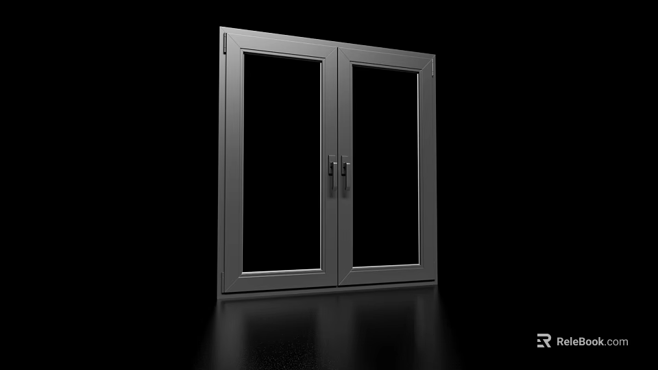 Modern Double Casement Window With Aluminum Frame And Clear Glass Panels 3d model 