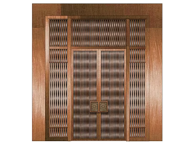 Copper-colored Main Door Featuring Lattice Panels Double-door Structure and Decorative Metal Hardware 3d model