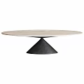 Modern Dining Tables With Conical Bases And Light Dark Colored Tops