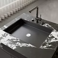 Black Marble Countertop With Black Sink White Veins And Modern Faucet Design