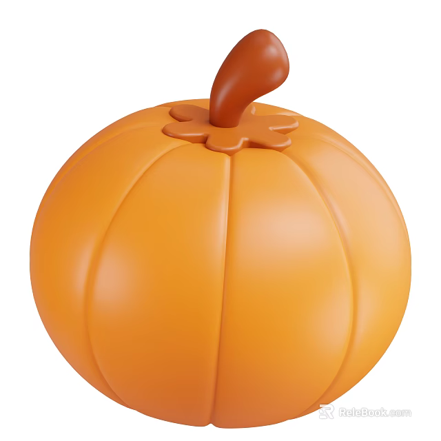 Orange Decorative Pumpkin Vegetable with Brown Stem and Round Shape 3d model 