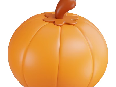 Orange Decorative Pumpkin Vegetable with Brown Stem and Round Shape 3d model