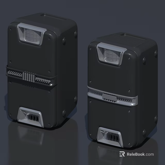 Black Industrial Equipment Enclosures with Silver Trim Ventilated Base and Screwed Panels 3d model 