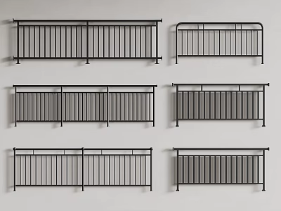Different Metal Railing Designs With Vertical Bars And Horizontal Rails 3d model