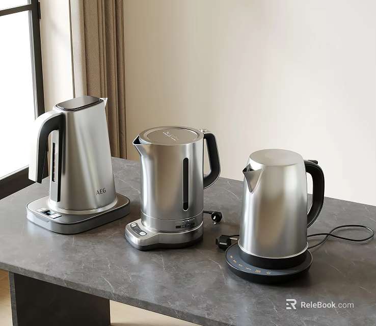 Stainless Steel Electric Kettles With Modern Design On Kitchen Counter Top 3d model 