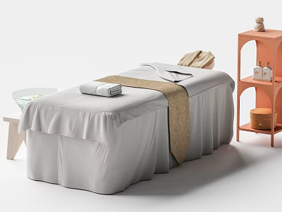 Comfortable Massage Bed With Gray Sheets Towel And Brown Blanket In Spa Setting 3d model