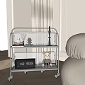 Modern Metal Rolling Shelving Unit With Clock Teddy Bear And Books In Living Room