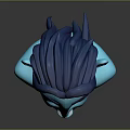 Blue Skinned Fantasy Character With Pointed Ears Red Eyes And Dark Hair 3D Model Head