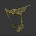 Outdoor Canopy Structure With Wooden Frame Small Stool And Stone Decorations 3d model