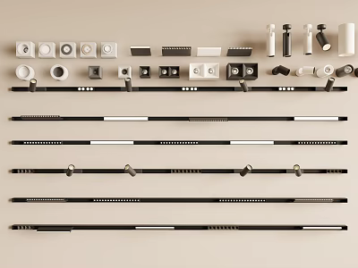 Various Downlights and Spotlights with Black White Fixtures and Installation Parts 3d model