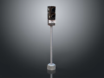 Black Traffic Light Equipment With Silver Metal Pole And Concrete Base 3d model