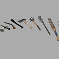 Different Types Of Handmade Weapons Collection Including Axes Knives And Spiked Clubs