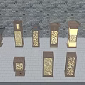 Outdoor Lights By Stone Wall On Tile Floor With Lantern Square Shapes Hollowed Patterns Glowing