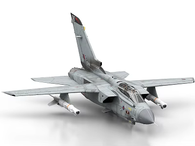 Gray Military Fighter Jet With Extended Wings And Missile Attachments 3d model