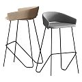 Modern Bar Stools with Curved Backrest and Black Metal Frame in Gray and Beige
