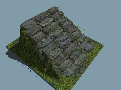 Stone Steps Covered With Green Moss And Small Plants On Gray Surface 3d model