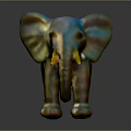 Golden Elephant Figurine With Metallic Surface Yellow Ivory Tusks Standing On Black Background And Reflection