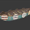Vintage Wooden Boat With Turquoise Hull Circular Striped Patterns And Wooden Texture