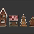Decorated Gingerbread Houses With Various Roof Designs And Colorful Icing Details