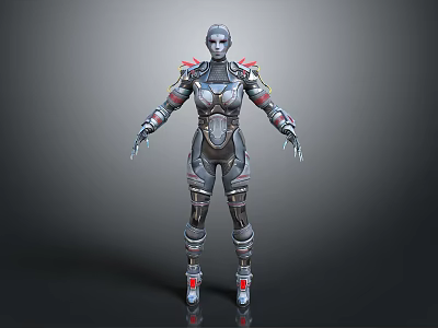 Futuristic Female Robot 3D Model With Metallic Armor And Red Accents 3d model