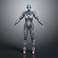Futuristic Female Robot 3D Model With Metallic Armor And Red Accents