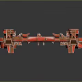 Shiny Red Metal Mechanical Components With Symmetric Holes And Glossy Finish On Dark Background