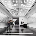 Modern Exhibition Hall with Innovative Ceiling Lighting Wall Design and Visitor Engagement Space