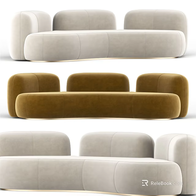 Modern Multi Person Sofa With Soft Upholstery And Round Edges In Beige Brown 3d model 