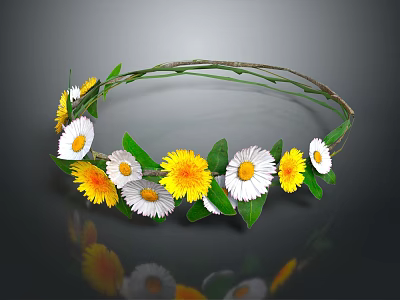 Flower Crown Hanging Decoration with Yellow White Daisies and Green Leaves for Festive Decor 3d model