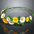 Flower Crown Hanging Decoration with Yellow White Daisies and Green Leaves for Festive Decor