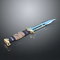 Tactical Knife With Serrated Blade Blue Metallic Finish And Brown Wrapped Handle