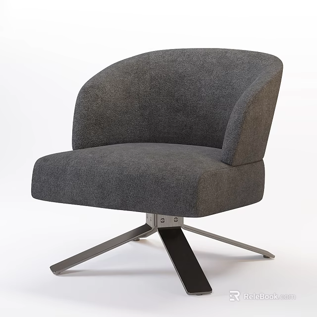 Gray Upholstered Armchair With Curved Backrest And Star Shaped Metal Base 3d model 