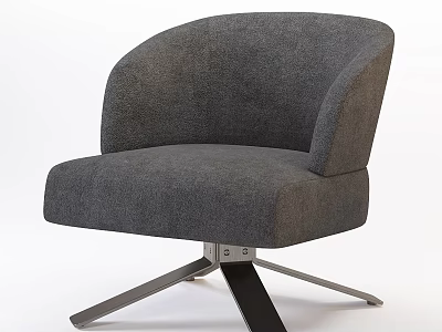 Gray Upholstered Armchair With Curved Backrest And Star Shaped Metal Base 3d model