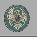 Round Wooden Shield with Eagle Design and Metal Rim Central Boss