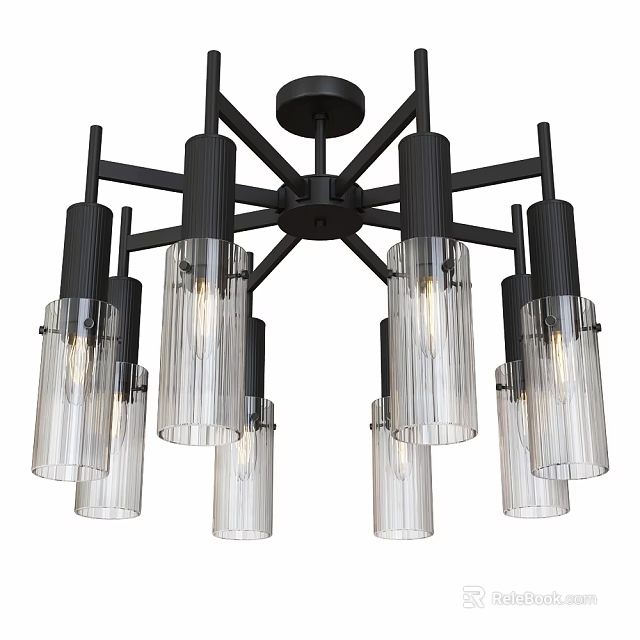 Modern Ceiling Light With Black Metal Frame And Transparent Glass Shades 3d model 