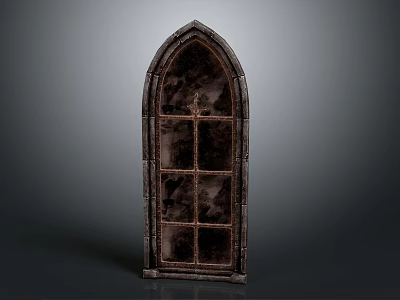 Gothic Style Casement Window With Arched Top And Decorative Frame Design 3d model